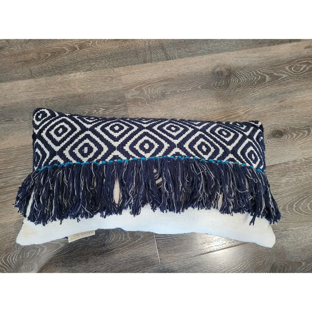 425 South Los Angeles Decorative Fringe Pillow‎ Navy Blue Large Size Pillow